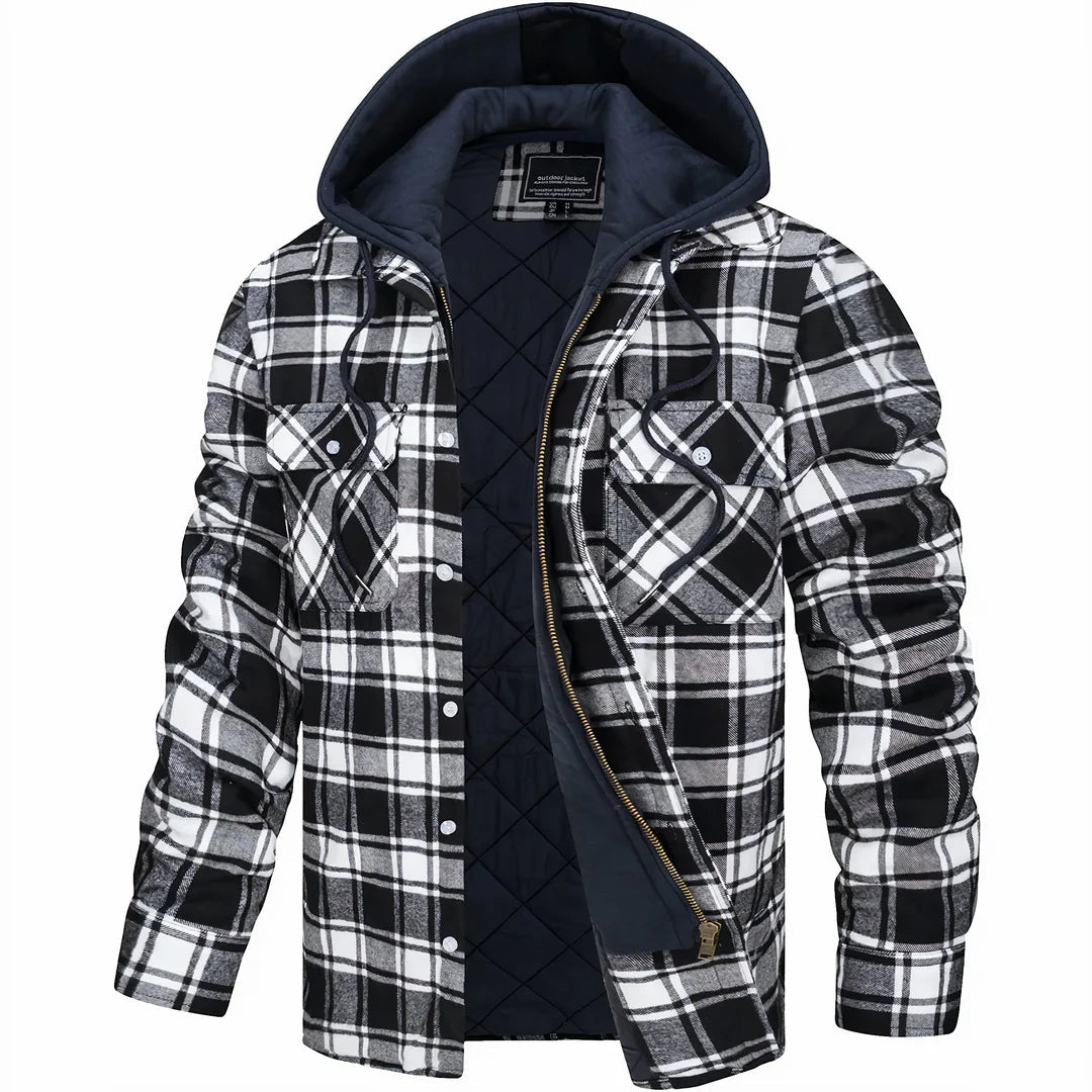 Gavin - Men's Checked Winter Jacket with Lined Hood