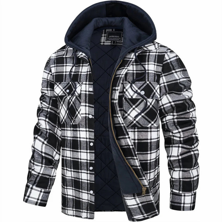 Gavin - Men's Checked Winter Jacket with Lined Hood