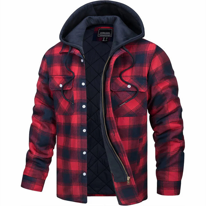 Gavin - Men's Checked Winter Jacket with Lined Hood