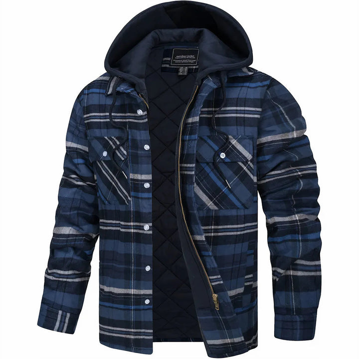 Gavin - Men's Checked Winter Jacket with Lined Hood