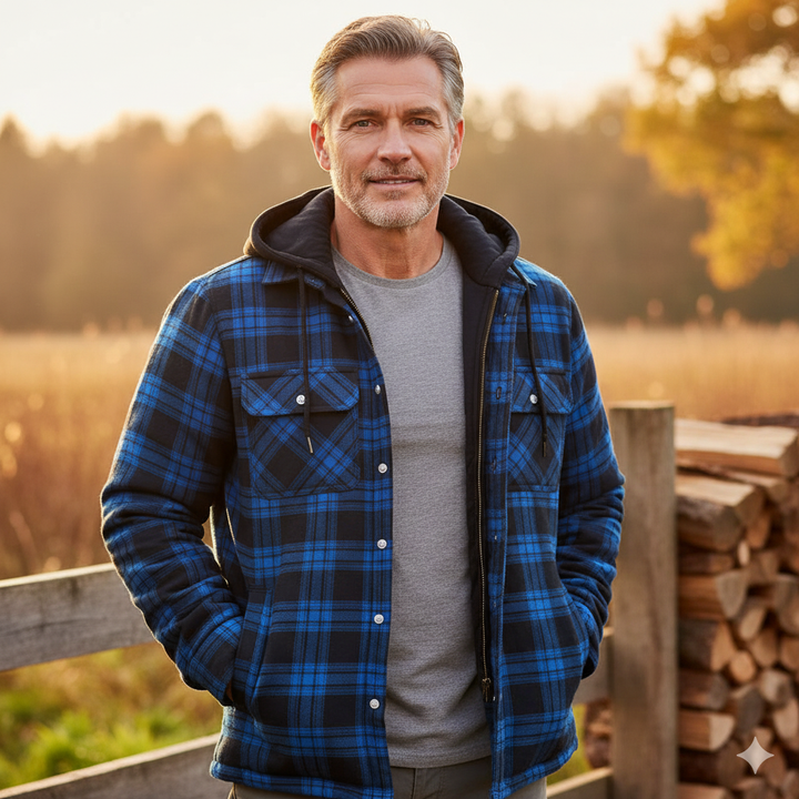 Gavin - Men's Checked Winter Jacket with Lined Hood