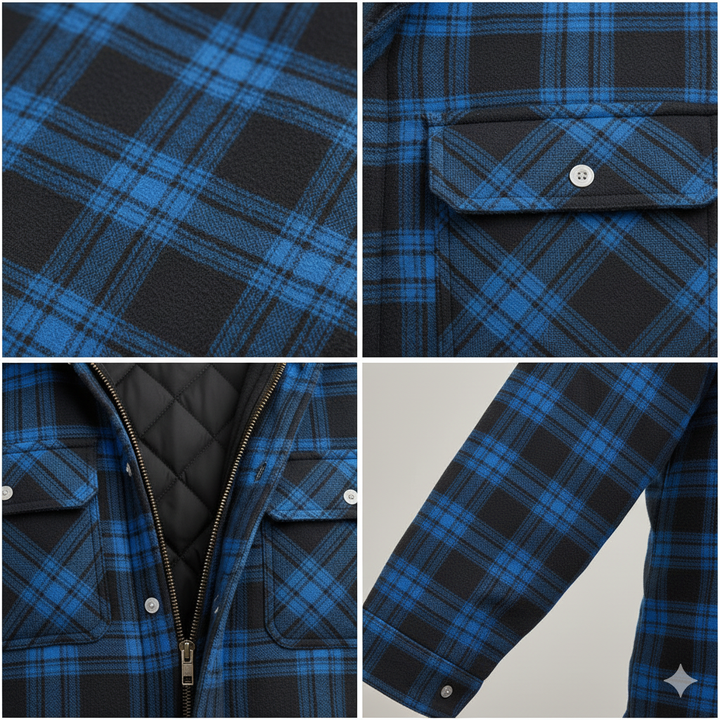 Gavin - Men's Checked Winter Jacket with Lined Hood