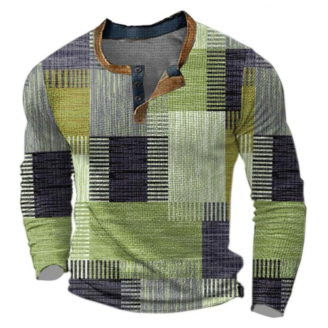 נתן - סוודר הנלי לגברים בעיצוב חסימות צבעים עם פתח כפתורים
