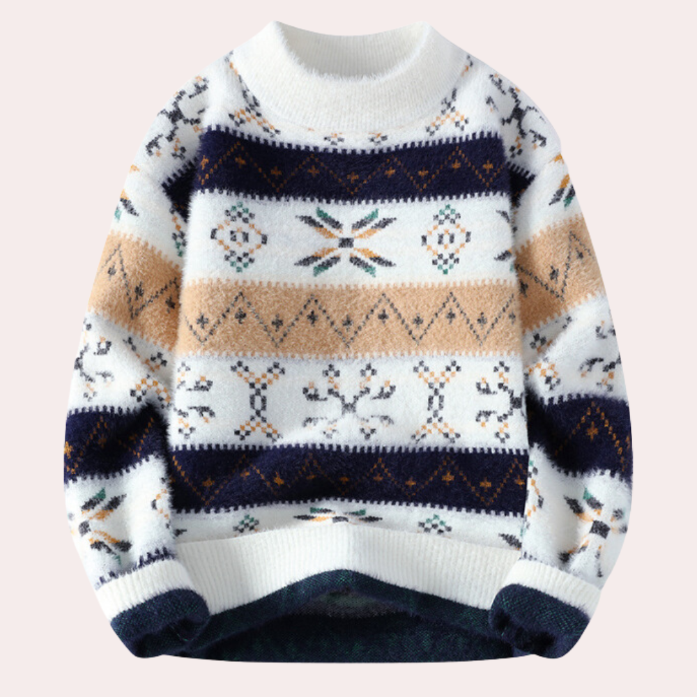 Men's Fair Isle Jumper with Crew Neck in Beige