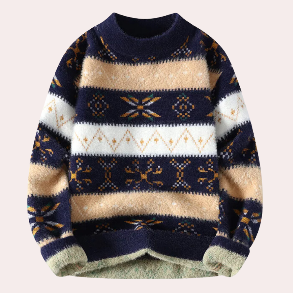 Men's Fair Isle Jumper with Crew Neck in Navy