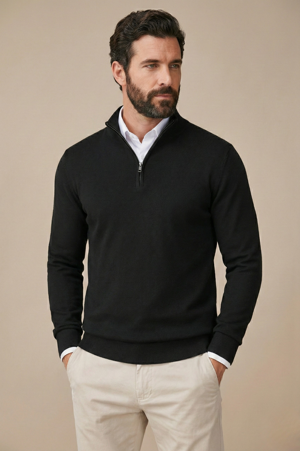 Felix - Men's Half Zip Jumper with Stand Collar