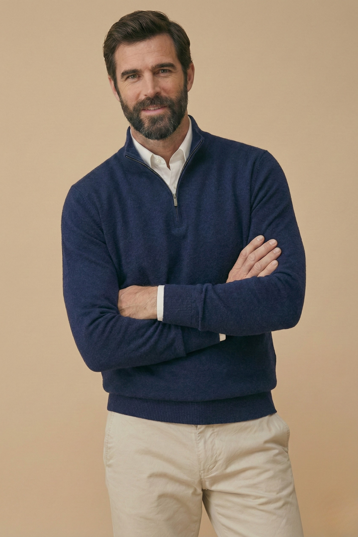 Felix - Men's Half Zip Jumper with Stand Collar