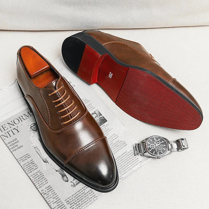 Men's Italian Leather Oxford Shoes — Hugo Cap Toe Business Formal