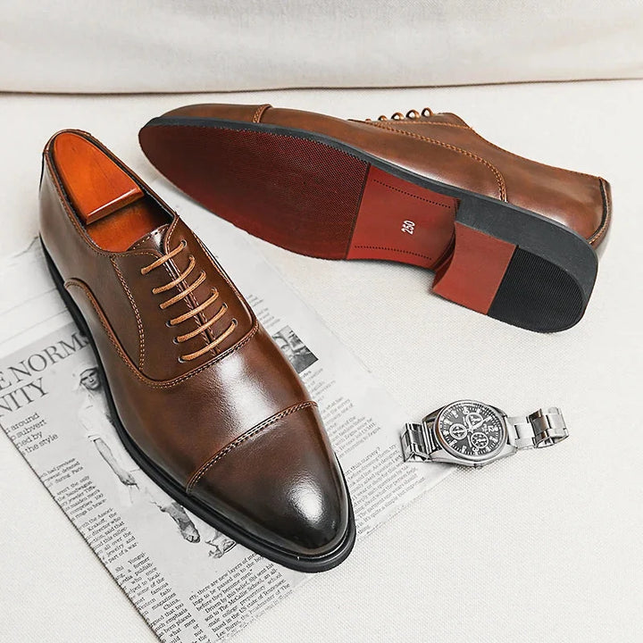 Men's Italian Leather Oxford Shoes — Hugo Cap Toe Business Formal