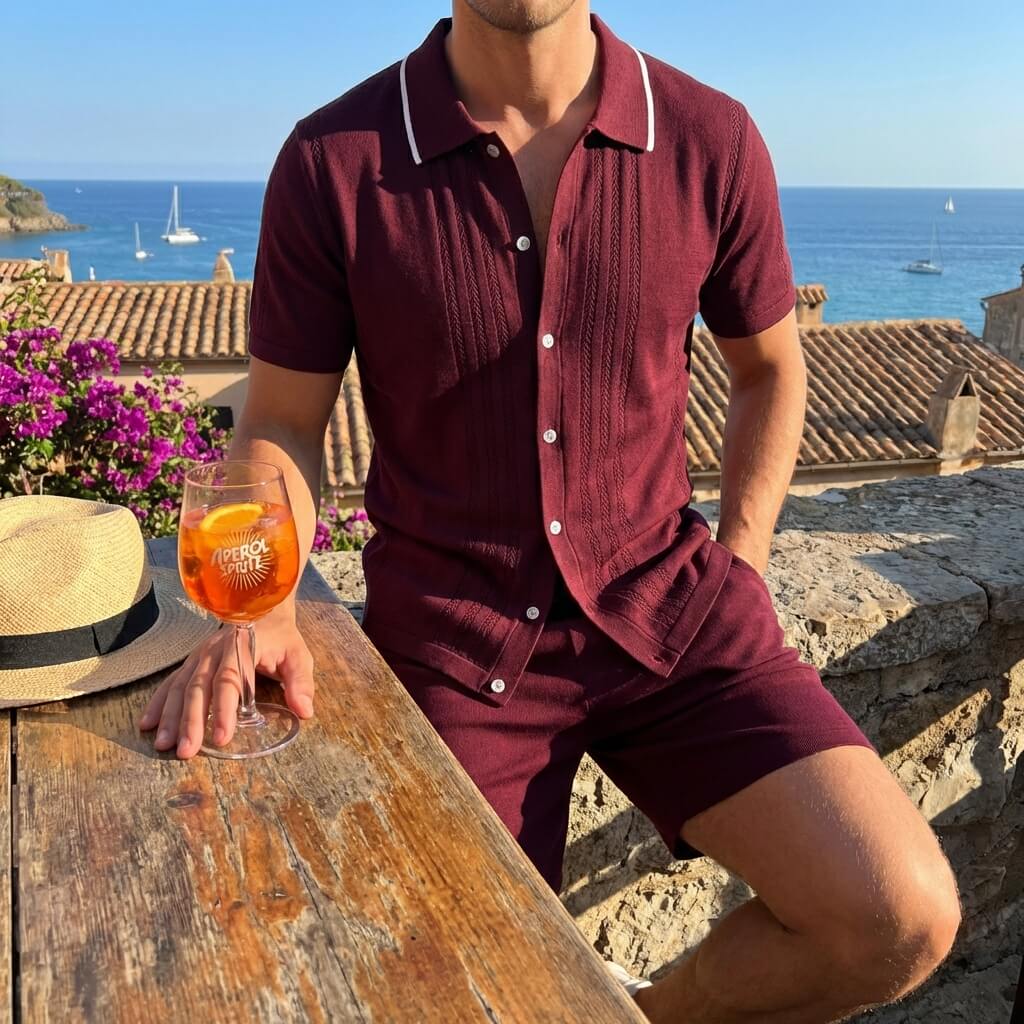 Thomas - Completo da uomo in maglia composto da due pezzi con profili a contrasto