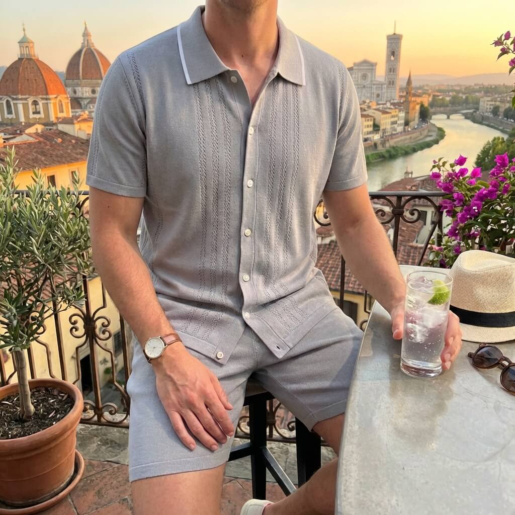 Thomas - Completo da uomo in maglia composto da due pezzi con profili a contrasto