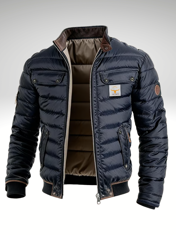 Finn - Men's Quilted Jacket with Stand Collar and Zip Front