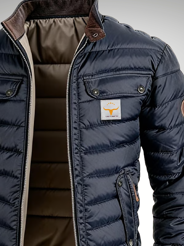 Finn - Men's Quilted Jacket with Stand Collar and Zip Front