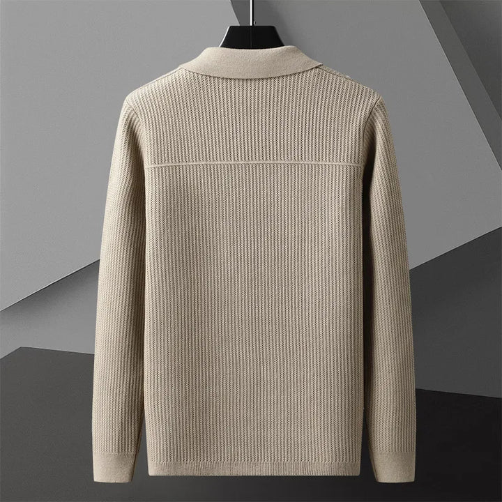 Men's Rib Knit Cardigan with Button Front and Patch Pockets