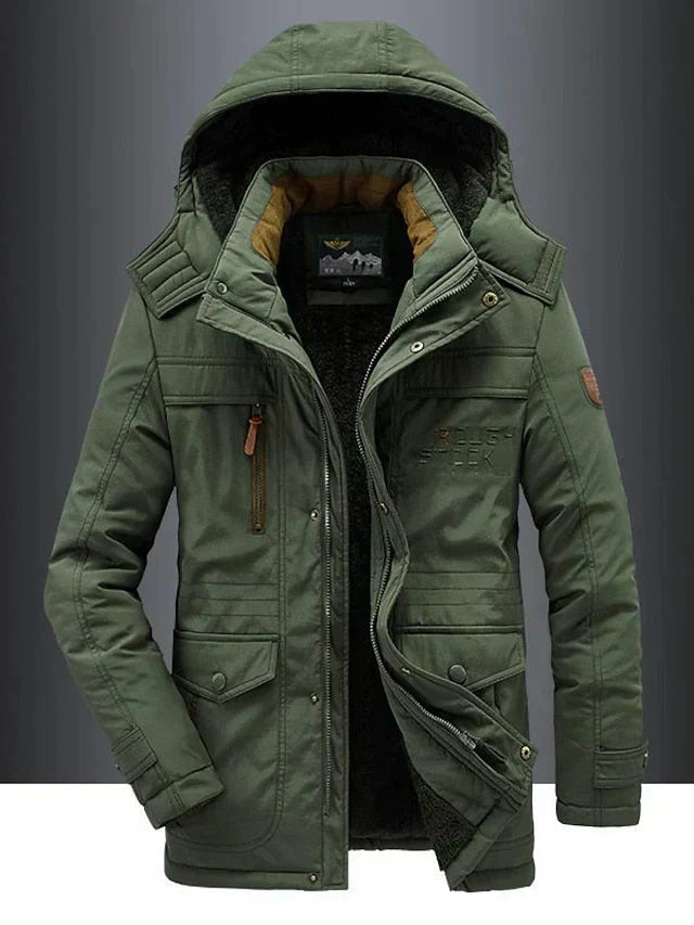 Miles: abrigo de invierno para hombre con forro de borreguito y capucha