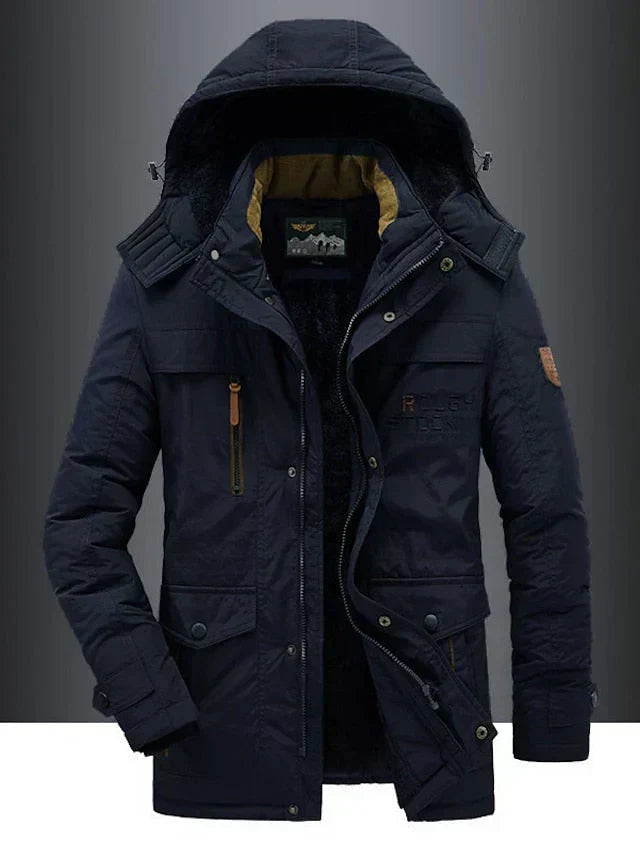 Miles: abrigo de invierno para hombre con forro de borreguito y capucha