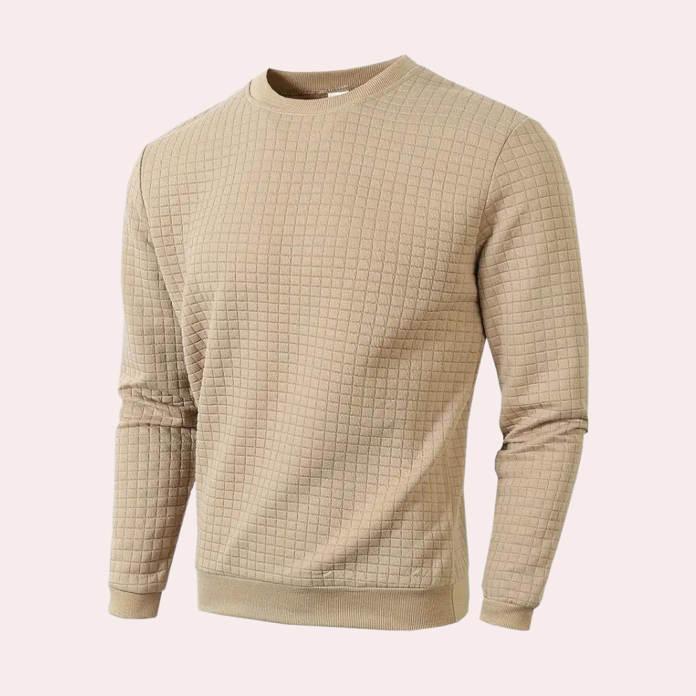 Men's Waffle Knit Jumper with Crew Neck in Khaki