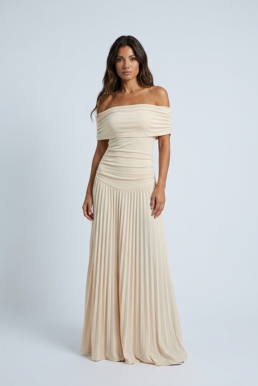 Women's Off-Shoulder Pleated Maxi Dress - photo 5