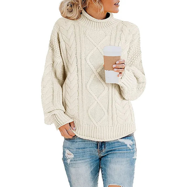 Cream cable knit turtleneck sweater