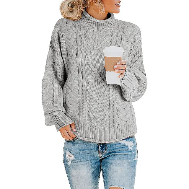 Silver Grey cable knit turtleneck sweater