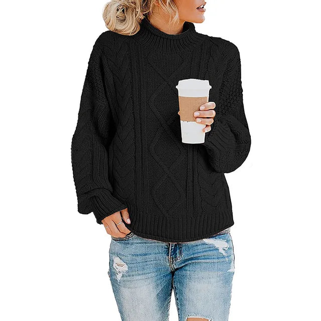 Jet Black cable knit turtleneck sweater