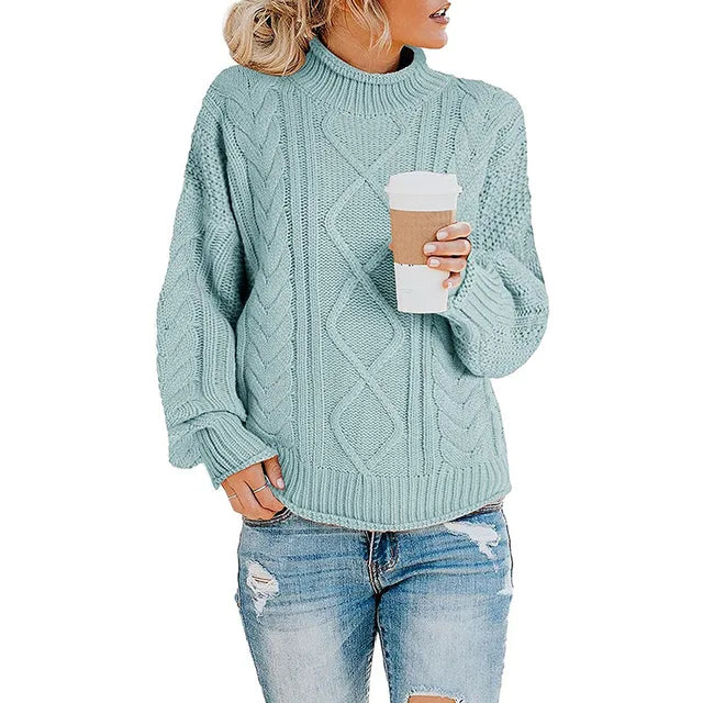 Mint Green cable knit turtleneck sweater
