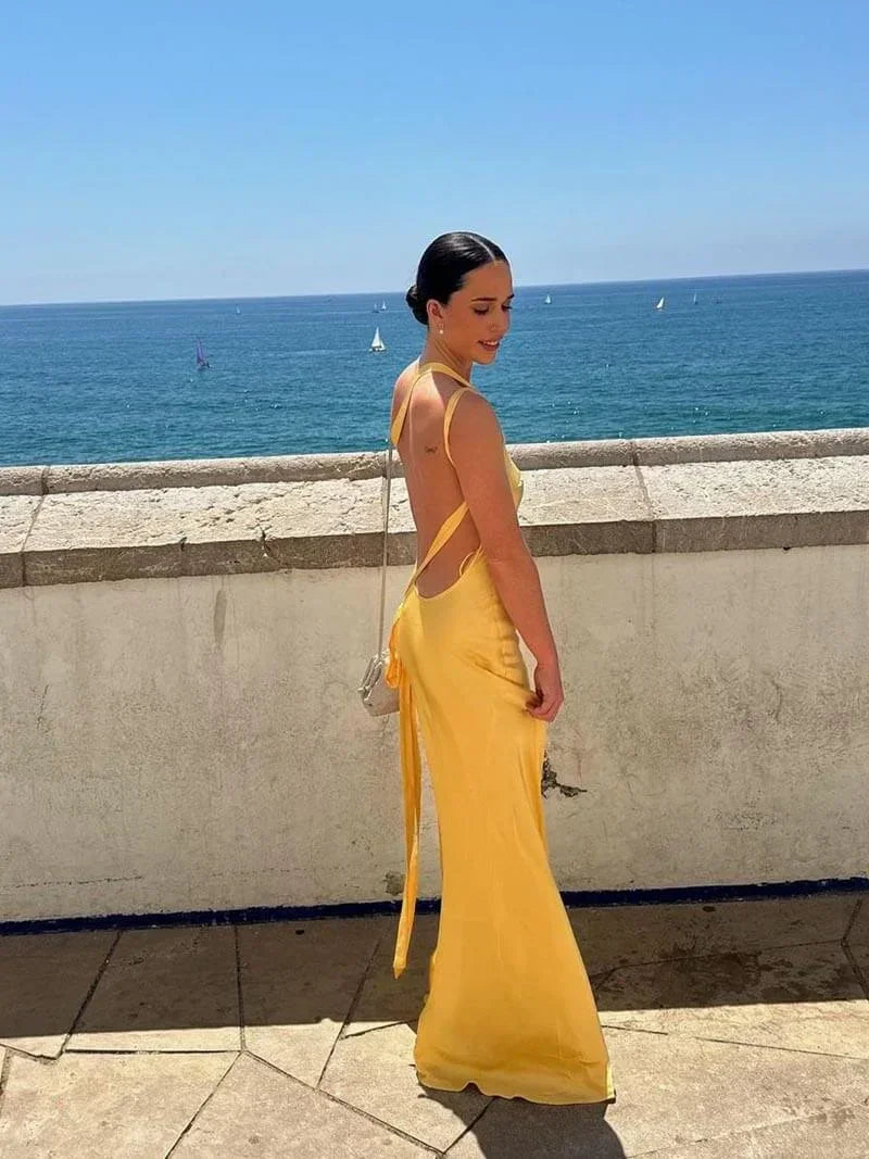 Women's Backless Maxi Dress with Thin Straps