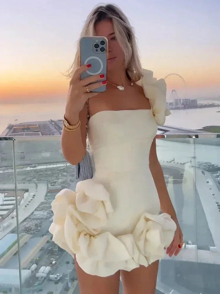Women's Strapless Ruffled Mini Dress