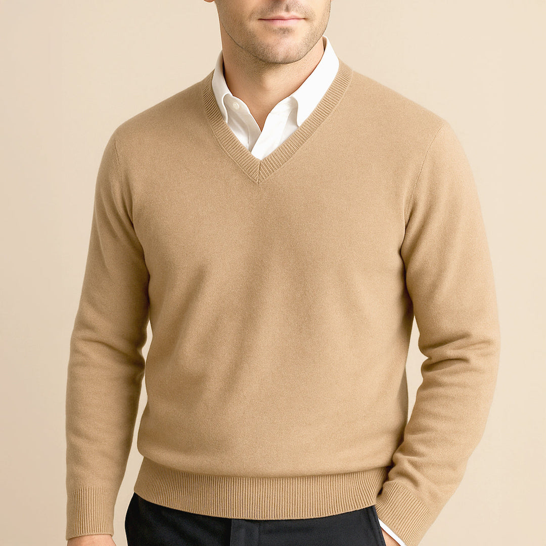 Men's Beige Cashmere Jumper with Relaxed Fit