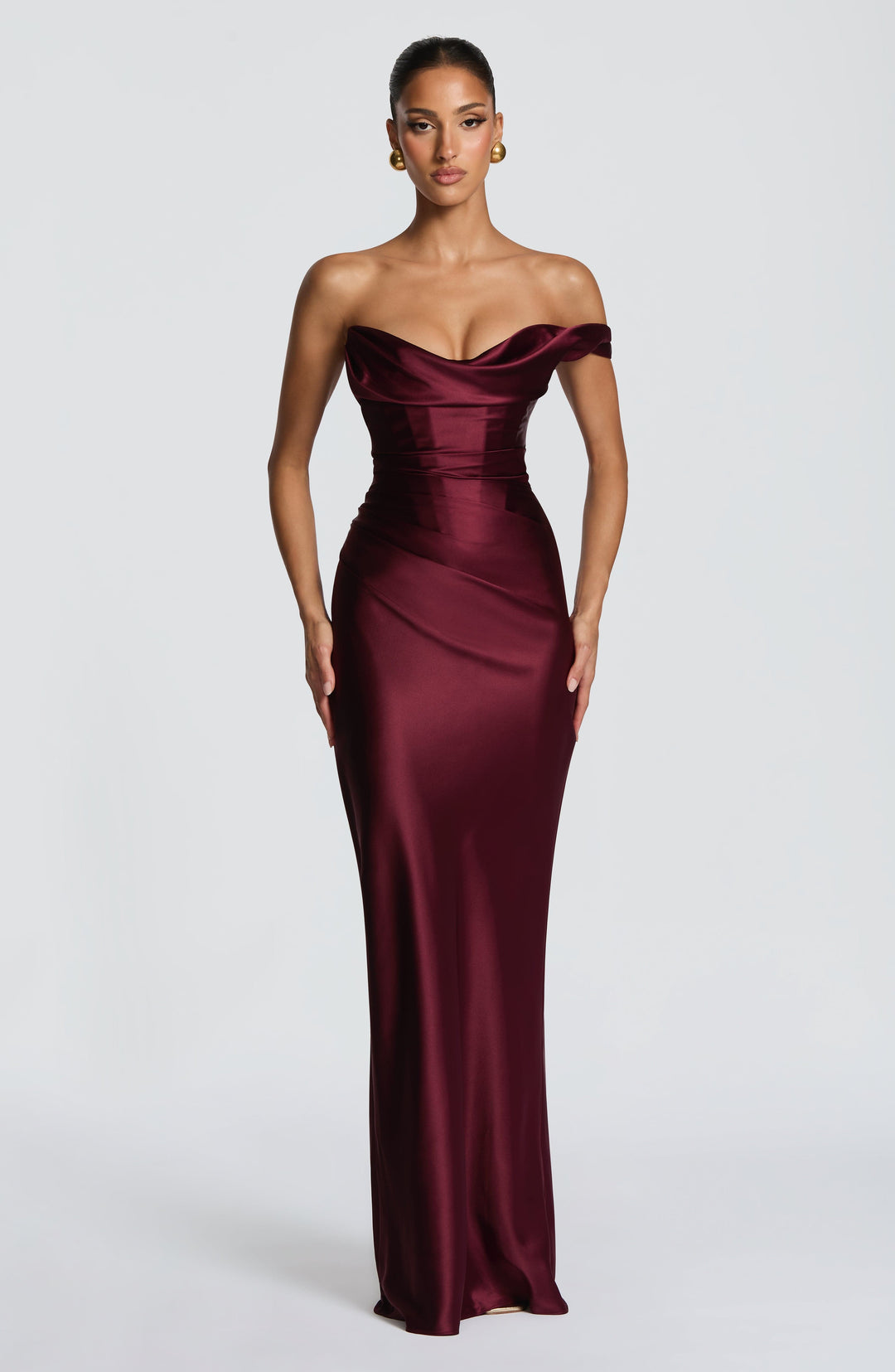 Women's Strapless Draped Maxi Dress with Lace-Up Back