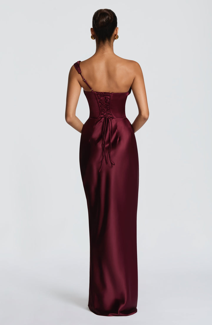 Women's Strapless Draped Maxi Dress with Lace-Up Back