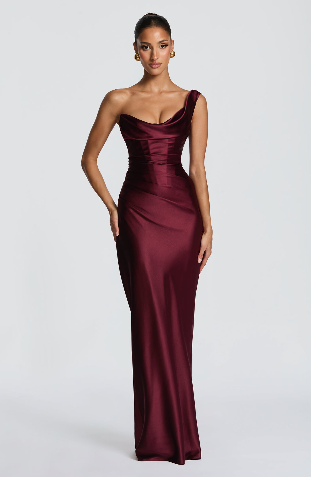 Women's Strapless Draped Maxi Dress with Lace-Up Back