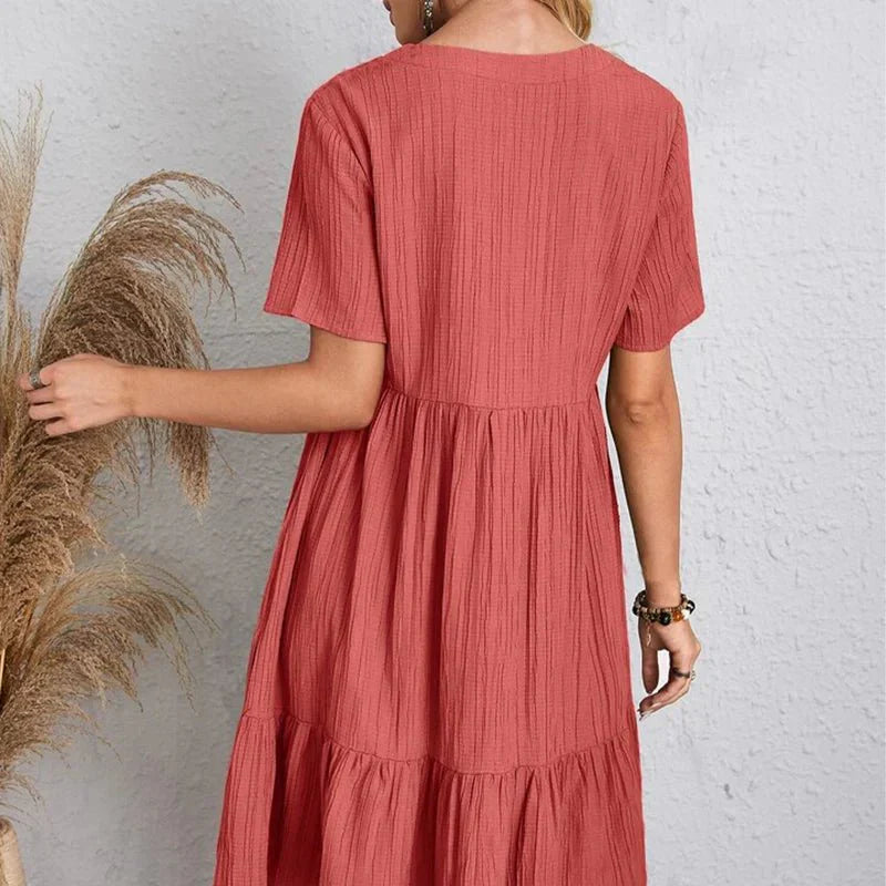 Slimming Retro V-Neck Dress with Tummy Control