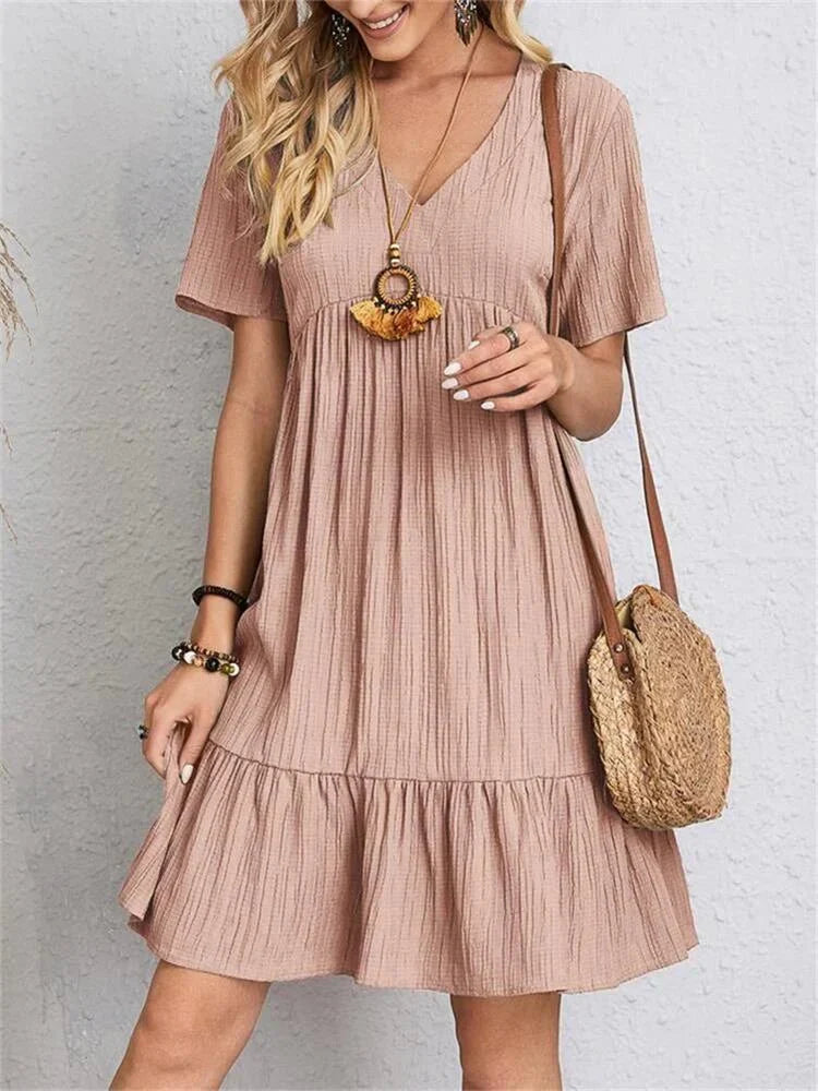 Slimming Retro V-Neck Dress with Tummy Control