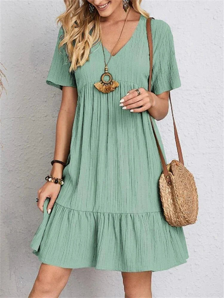 Slimming Retro V-Neck Dress with Tummy Control