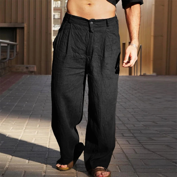 Men's Wide Leg Linen Trousers Relaxed Summer Fit