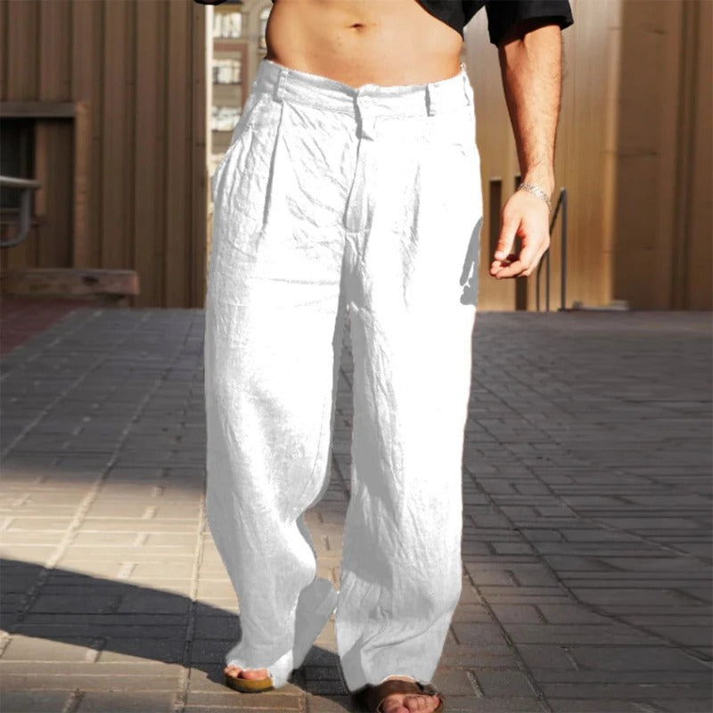 Men's Wide Leg Linen Trousers Relaxed Summer Fit