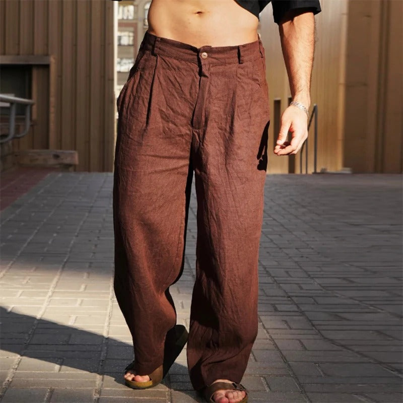 Men's Wide Leg Linen Trousers Relaxed Summer Fit