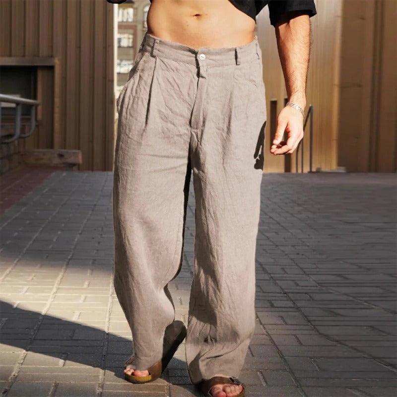 Men's Wide Leg Linen Trousers Relaxed Summer Fit