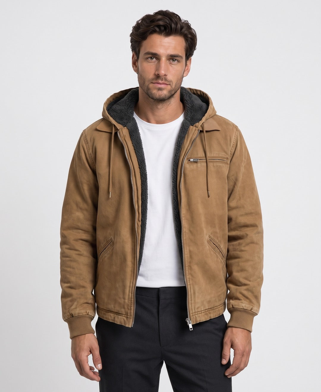 Men's Fleece-Lined Utility Jacket with Hood - photo 1