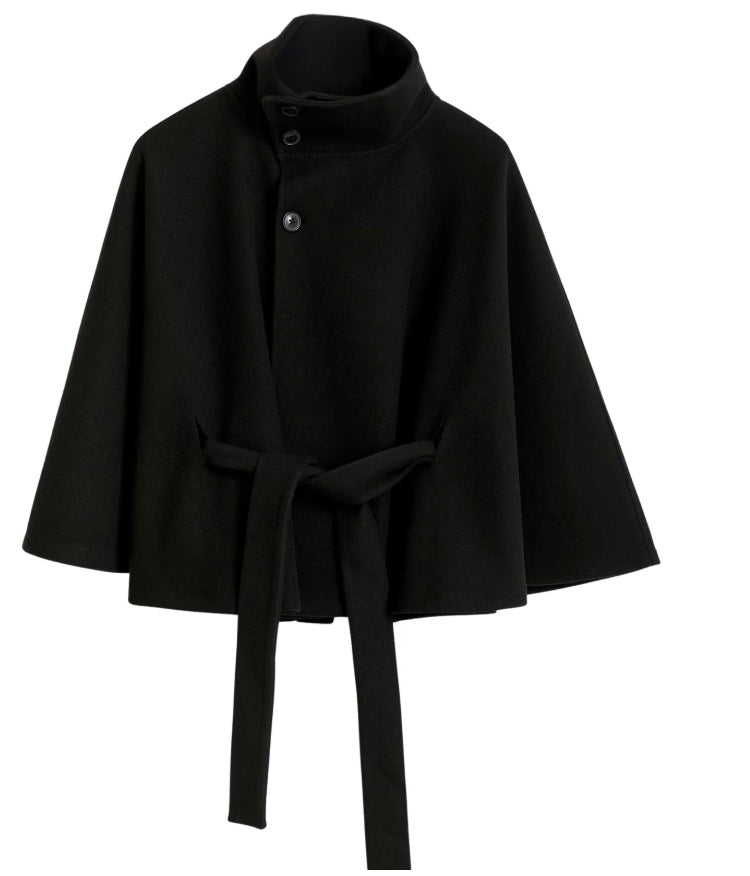 Women's Belted Wool Cape Coat with High Collar - photo 10