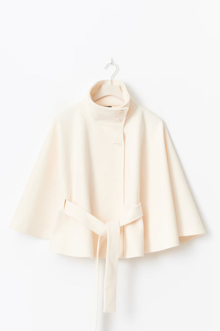 Women's Belted Wool Cape Coat with High Collar - photo 6