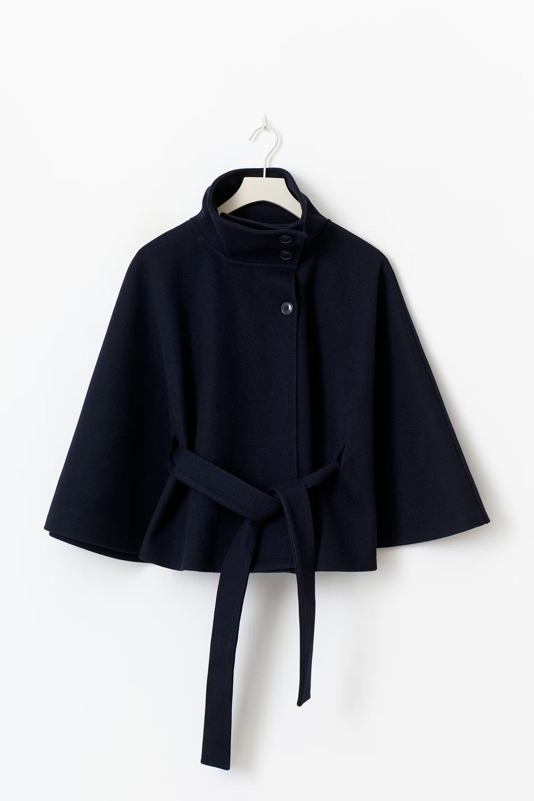 Women's Belted Wool Cape Coat with High Collar - photo 9