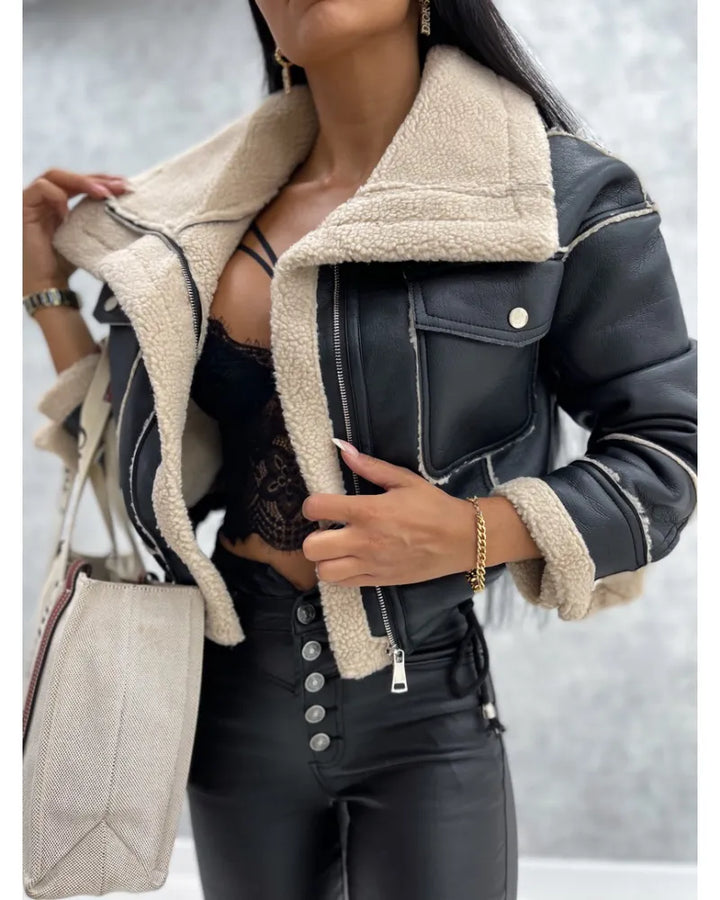 Women's Colour Block Zip-Front Biker Jacket - photo 2