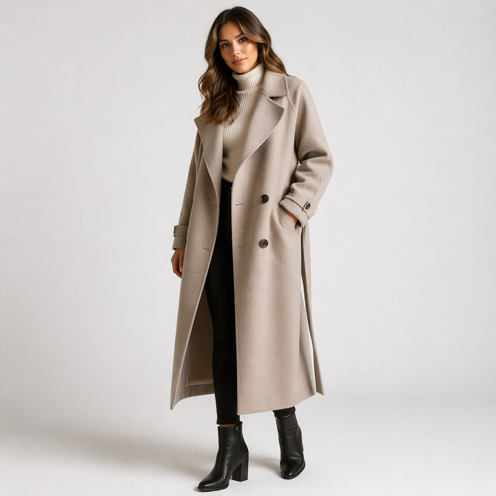 Women's Double-Breasted Button-Front Coat with Side Pockets - photo 1