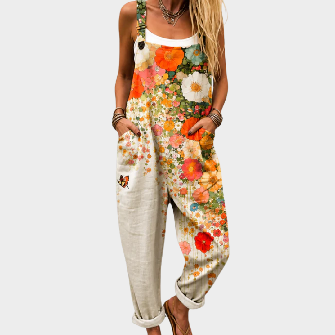 Women's Floral Print Strappy Jumpsuit with Side Pockets - photo 1