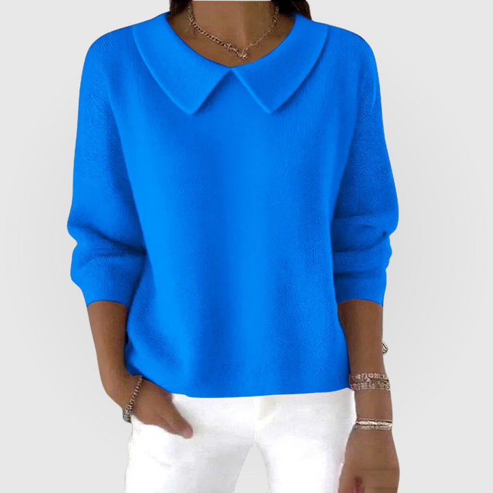 Women's Knitted Collared Jumper with Polo Placket - photo 2