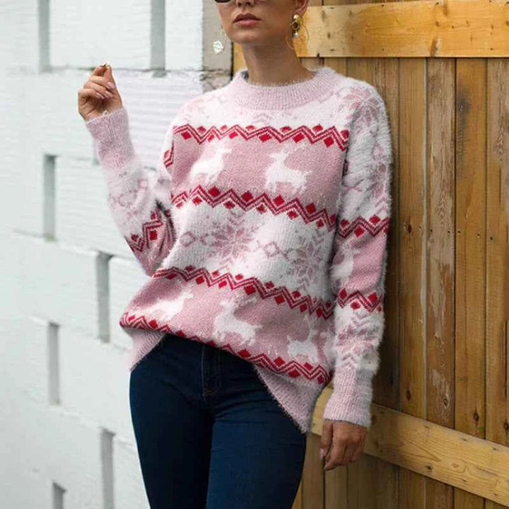 Caitlin: jersey navideño para mujer con estampado de punto festivo