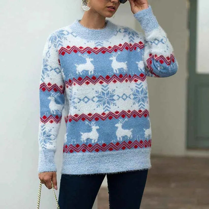 Caitlin: jersey navideño para mujer con estampado de punto festivo