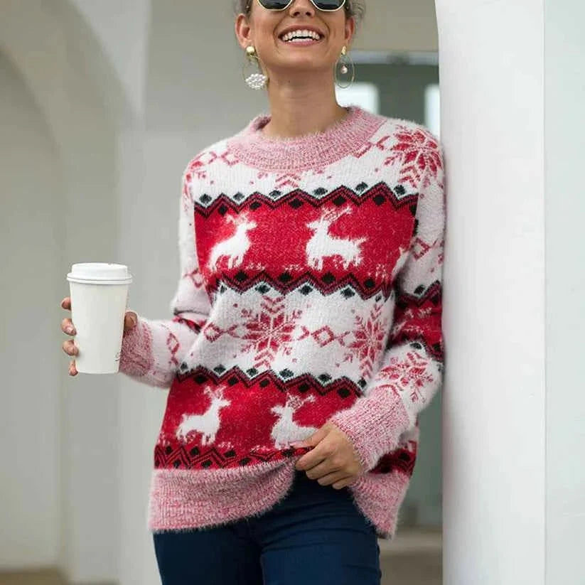 Caitlin: jersey navideño para mujer con estampado de punto festivo